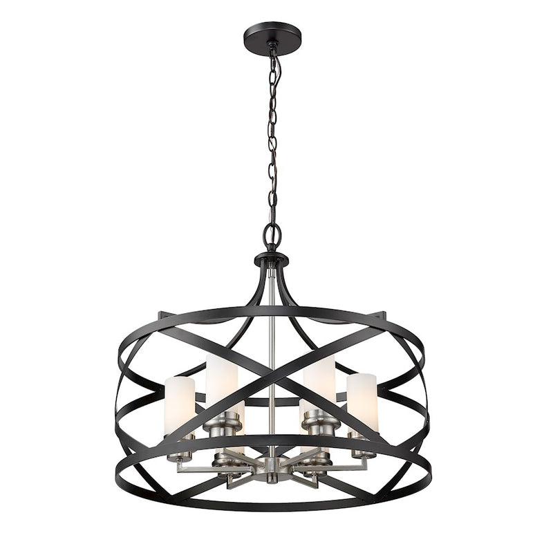 Z-Lite Malcalester 6 Light 21" Pendant, Black/Brushed Nickel/White