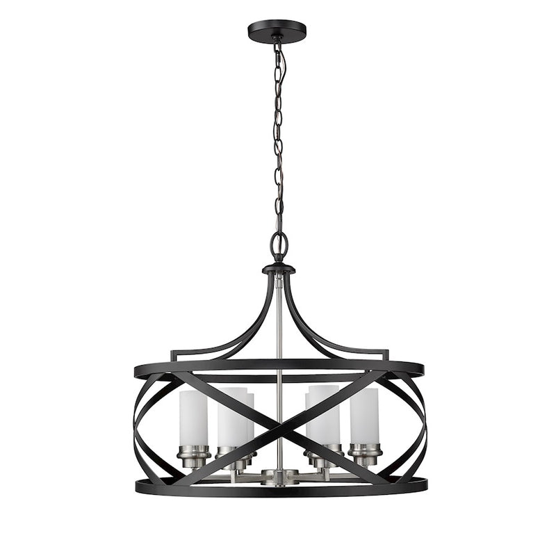 Z-Lite Malcalester 6 Light 21" Pendant, Black/Brushed Nickel/White