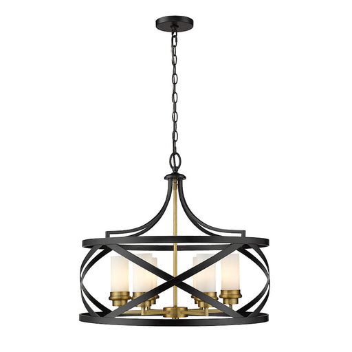 Z-Lite Malcalester 6 Light 21" Pendant, Matte Black/Olde Brass, Whte - 481P24-MB-OBR