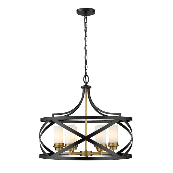 Z-Lite Malcalester 6 Light 21" Pendant, Matte Black/Olde Brass, Whte - 481P24-MB-OBR