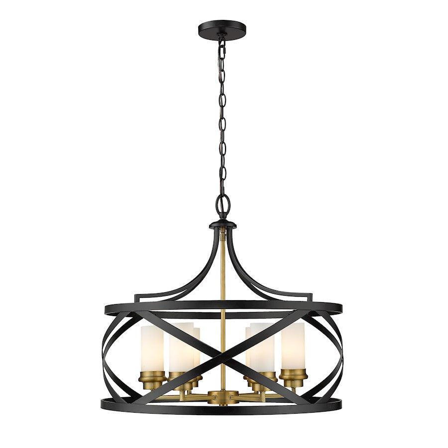 Z-Lite Malcalester 6 Light 21" Pendant, Matte Black/Olde Brass, Whte - 481P24-MB-OBR