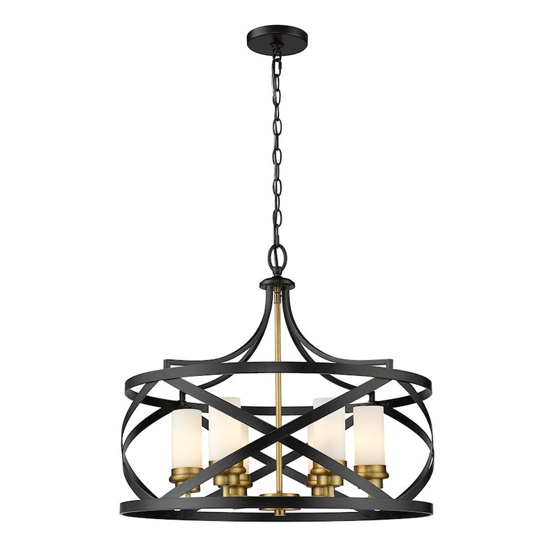 Z-Lite Malcalester 6 Light 21" Pendant, Matte Black/Olde Brass/White