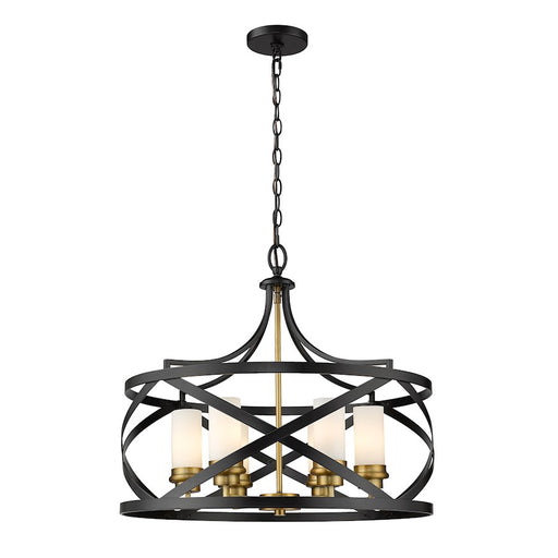 Z-Lite Malcalester 6 Light 21" Pendant, Matte Black/Olde Brass/White