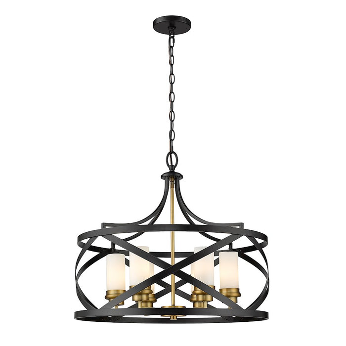 Z-Lite Malcalester 6 Light 21" Pendant, Matte Black/Olde Brass/White