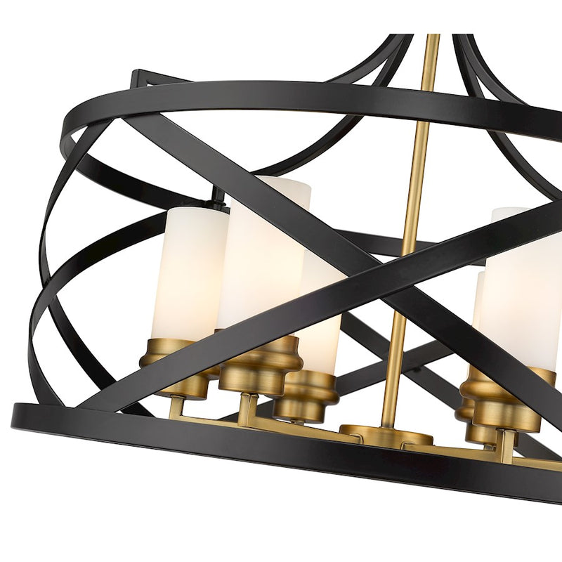 Z-Lite Malcalester 6 Light 21" Pendant, Matte Black/Olde Brass/White