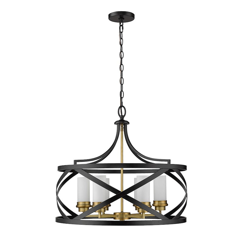 Z-Lite Malcalester 6 Light 21" Pendant, Matte Black/Olde Brass/White