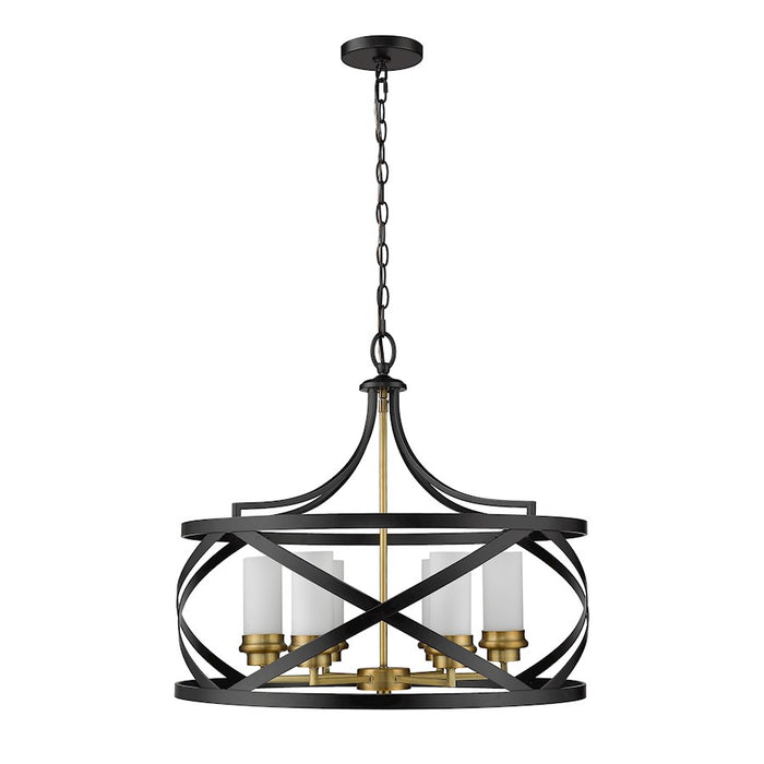 Z-Lite Malcalester 6 Light 21" Pendant, Matte Black/Olde Brass/White