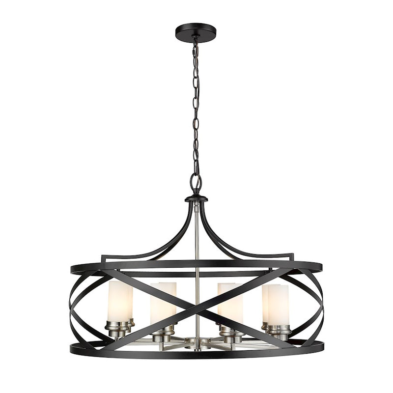 Z-Lite Malcalester 8 Light 21" Pendant, Black/Nickel, White - 481P30-MB-BN