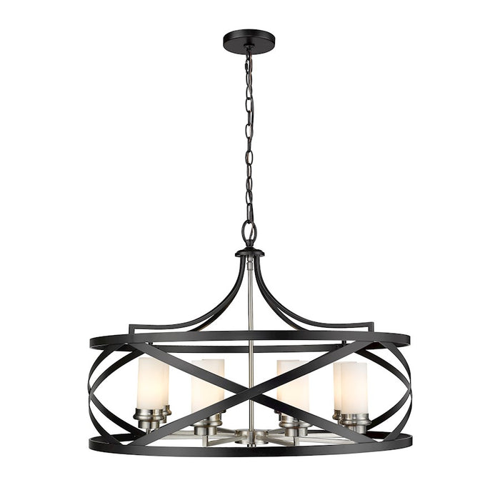 Z-Lite Malcalester 8 Light 21" Pendant, Black/Nickel, White - 481P30-MB-BN