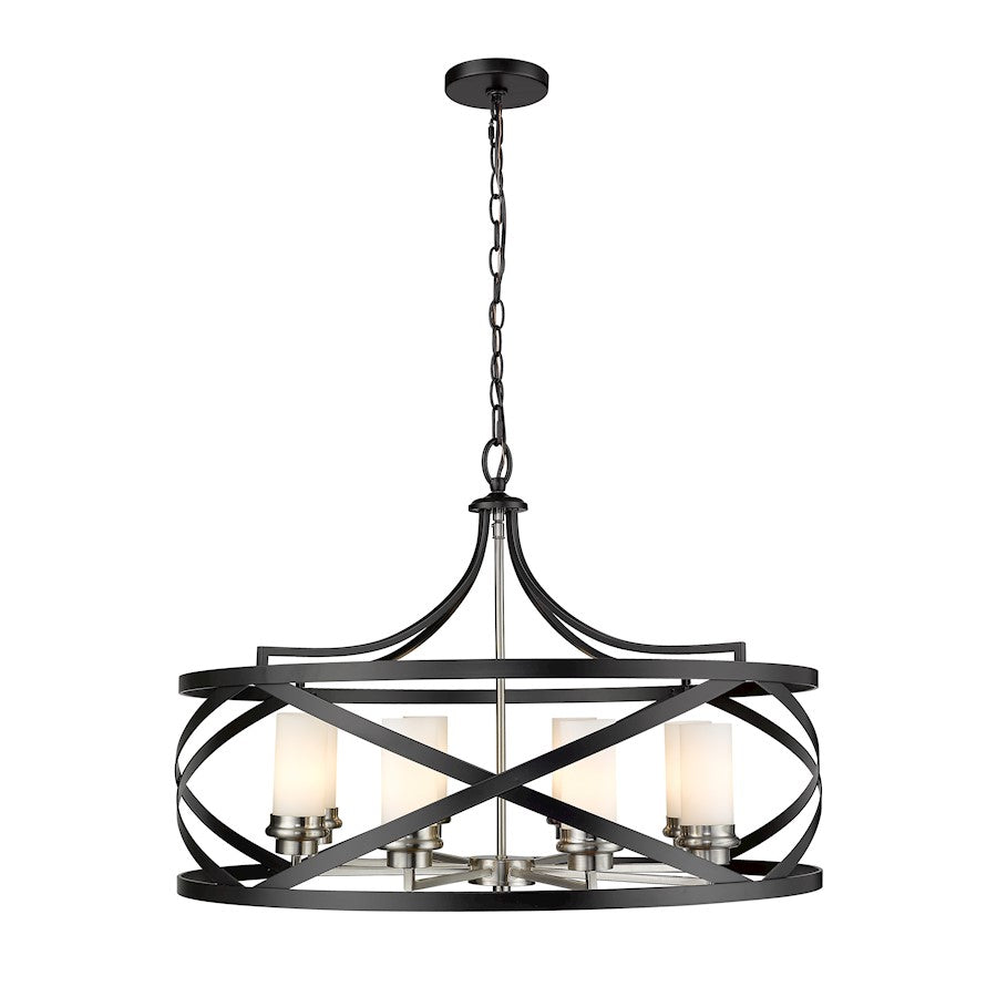 Z-Lite Malcalester 8 Light 21" Pendant, Black/Nickel, White - 481P30-MB-BN