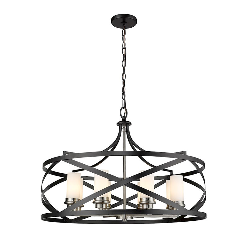 Z-Lite Malcalester 8 Light 21" Pendant, Black/Nickel/White
