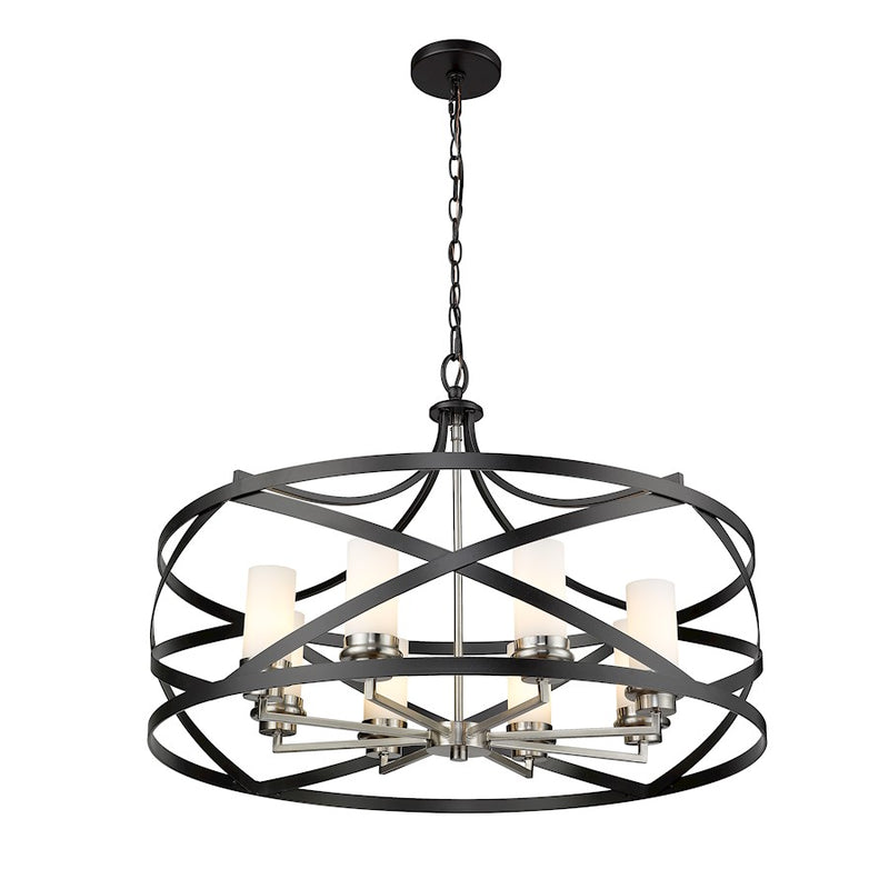 Z-Lite Malcalester 8 Light 21" Pendant, Black/Nickel/White
