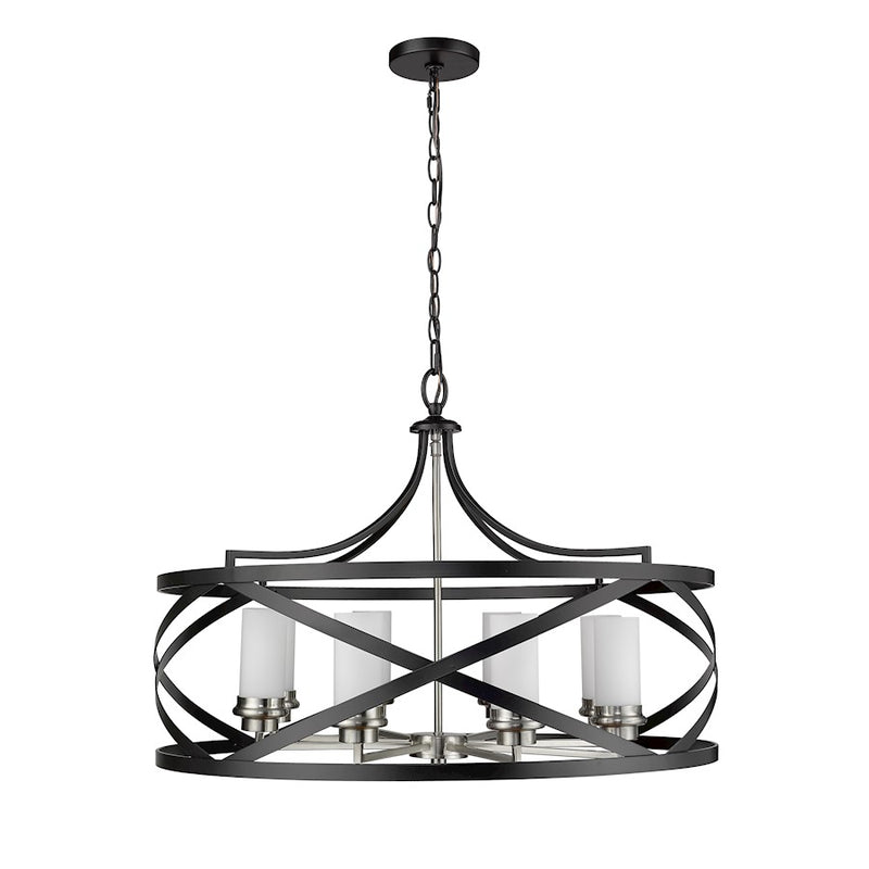 Z-Lite Malcalester 8 Light 21" Pendant, Black/Nickel/White