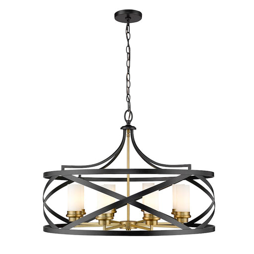 Z-Lite Malcalester 8 Light 21" Pendant, Black/Olde Brass, Whte - 481P30-MB-OBR