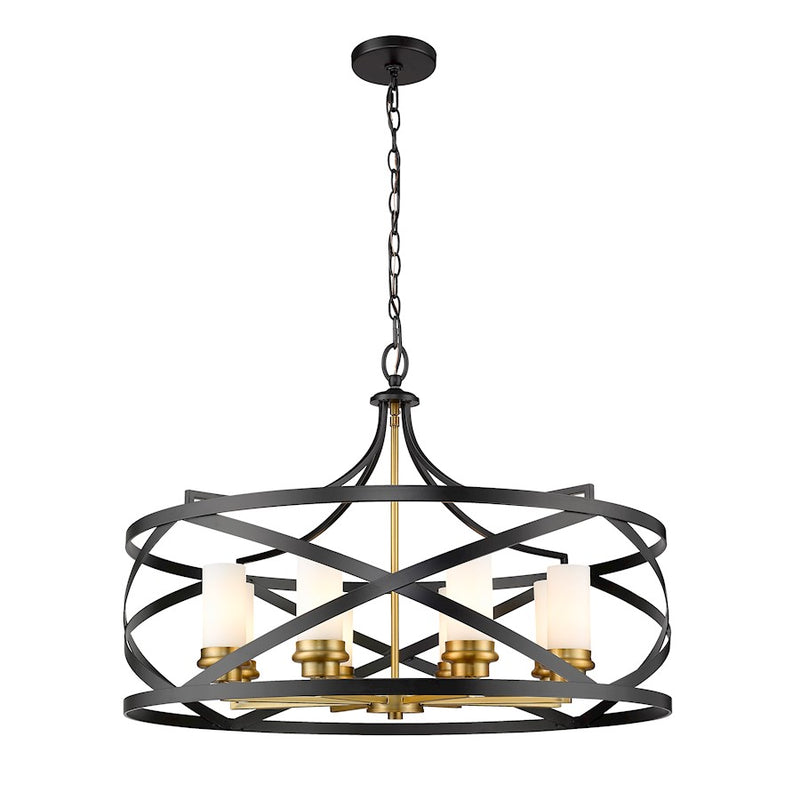 Z-Lite Malcalester 8 Light 21" Pendant, Black/Olde Brass/White