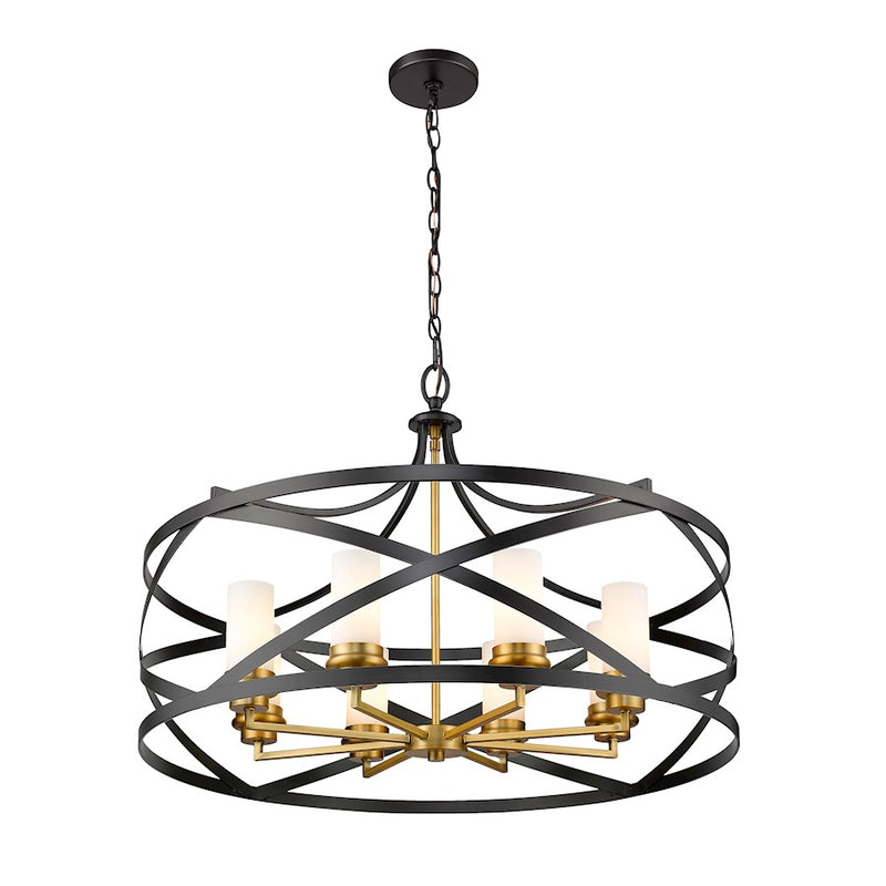 Z-Lite Malcalester 8 Light 21" Pendant, Black/Olde Brass/White