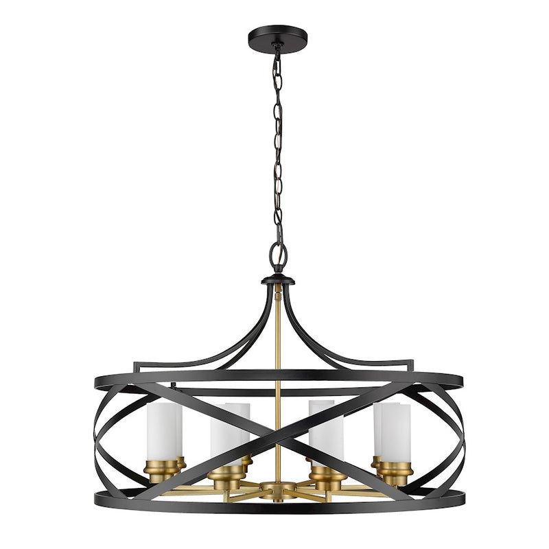 Z-Lite Malcalester 8 Light 21" Pendant, Black/Olde Brass/White