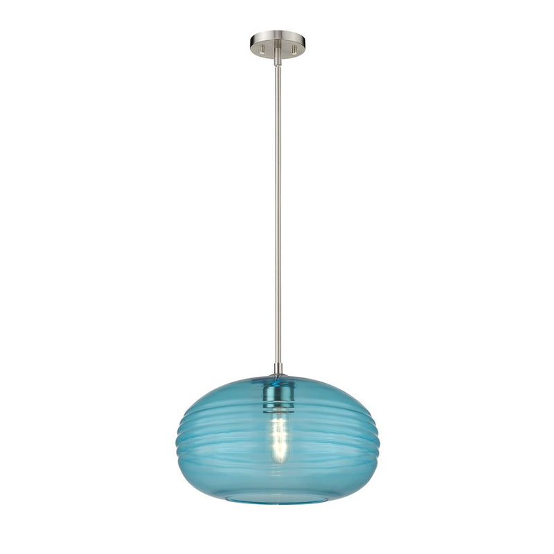 Z-Lite Harmony 1 Light 14" Pendant, Brushed Nickel, Blue - 487P14-BN