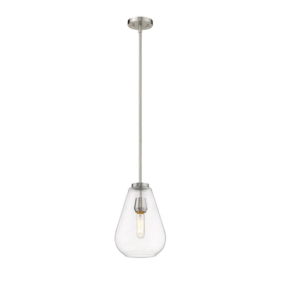 Z-Lite Ayra 1 Light 11.75" Pendant, Brushed Nickel, Clear - 488P8-BN