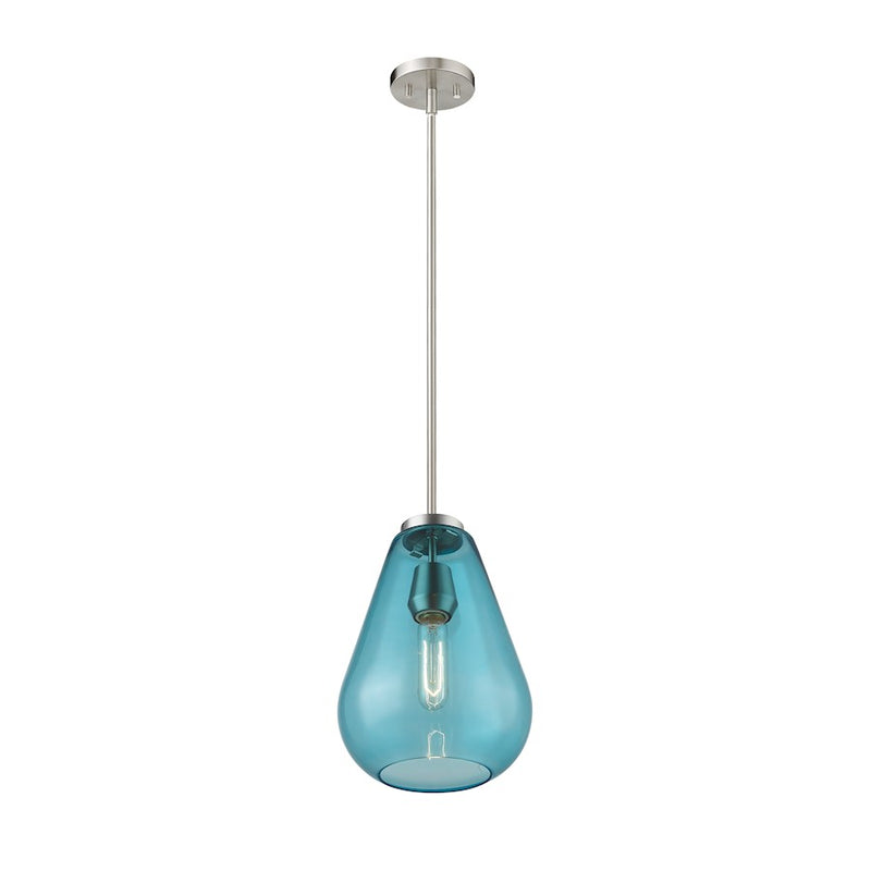 Z-Lite Ayra 1 Light 11.75" Pendant, Brushed Nickel/Blue