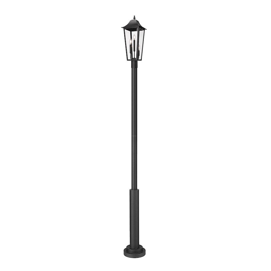 Z-Lite Gannon 3Lt 12" Outdoor Post/Round, Black/Beveled - 5008PHBR-5010P-BK