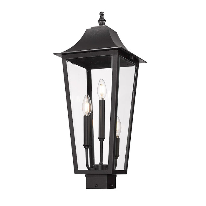 Z-Lite Gannon 3Lt 10" Outdoor Post/Square Fixture, Black/Beveled