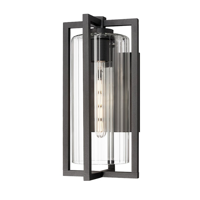 Z-Lite Aura 1 Light 17" Outdoor Wall Light, Black/Clear Ribbed - 5013M-BK