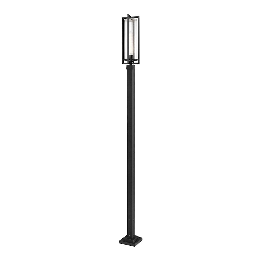 Z-Lite Aura 1Lt 9.25" Outdoor Post Mount, Black/Clear Ribbed - 5013PHBS-536P-BK