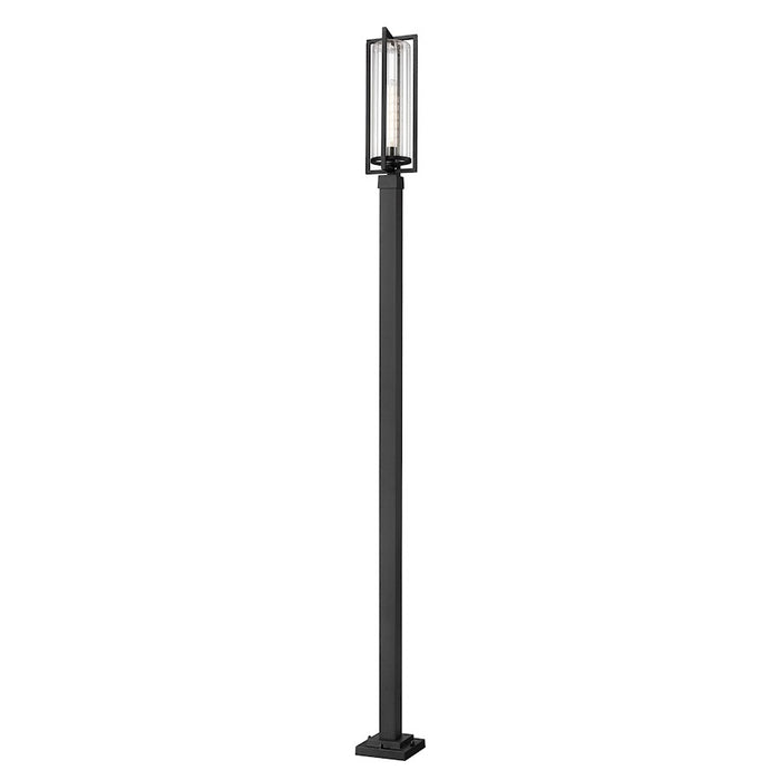 Z-Lite Aura 1Lt 9.25" Outdoor Post Mount, Black/Clear Ribbed