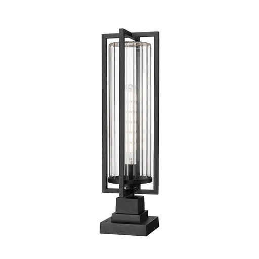 Z-Lite Aura 1 Light 6" Outdoor Pier Mount, Black/Clear Ribbed - 5013PHBS-SQPM-BK