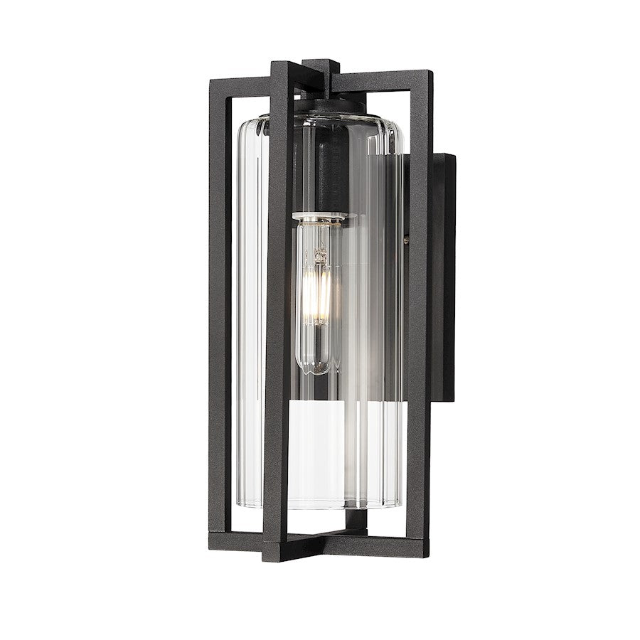 Z-Lite Aura 1 Light 6" Outdoor Wall Light, Black/Clear Ribbed - 5013S-BK