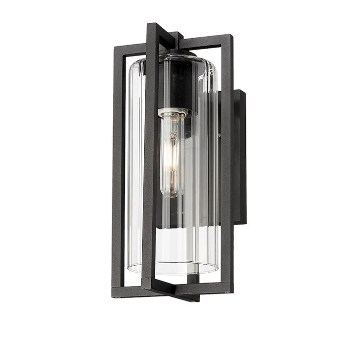 Z-Lite Aura 1 Light 6" Outdoor Wall Light, Black/Clear Ribbed