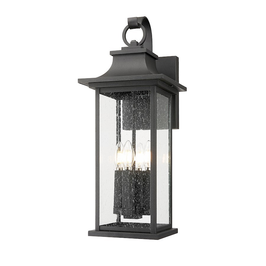 Z-Lite Tiberius 4 Light 10.5" Outdoor Wall Light, Black/Clear Seedy - 5017B-BK