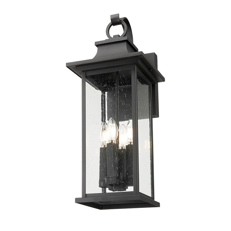 Z-Lite Tiberius 4 Light 10.5" Outdoor Wall Light, Black/Clear Seedy