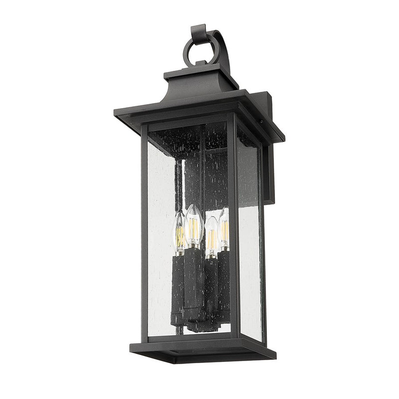 Z-Lite Tiberius 4 Light 10.5" Outdoor Wall Light, Black/Clear Seedy