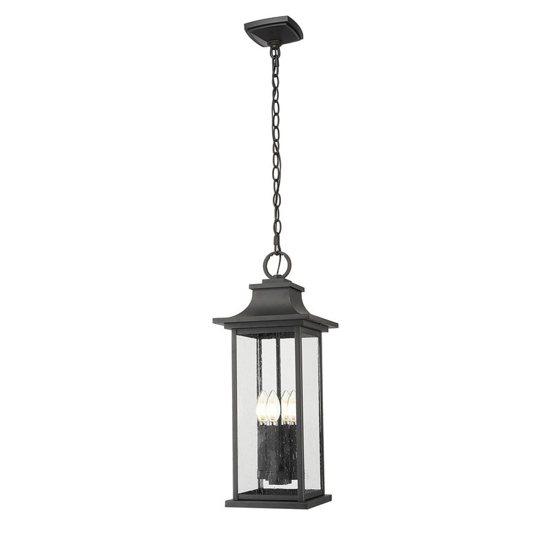Z-Lite Tiberius 4Lt 9" Outdoor Chain Mount Ceiling, Black/Seed - 5017CHB-BK