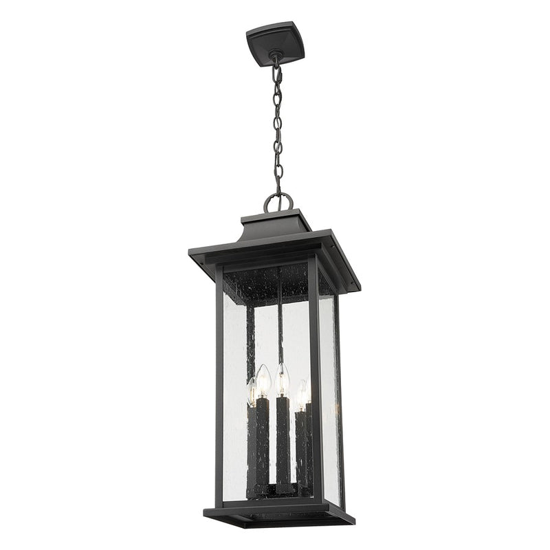 Z-Lite Tiberius 6 Light 12" Outdoor Chain Mount Ceiling, Black/Seed