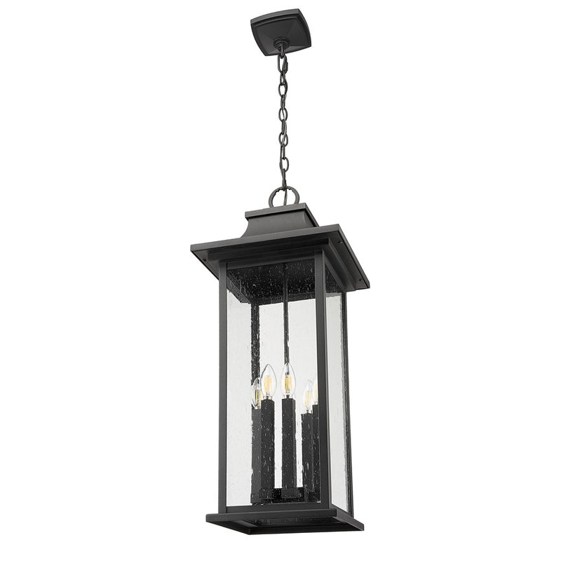 Z-Lite Tiberius 6 Light 12" Outdoor Chain Mount Ceiling, Black/Seed