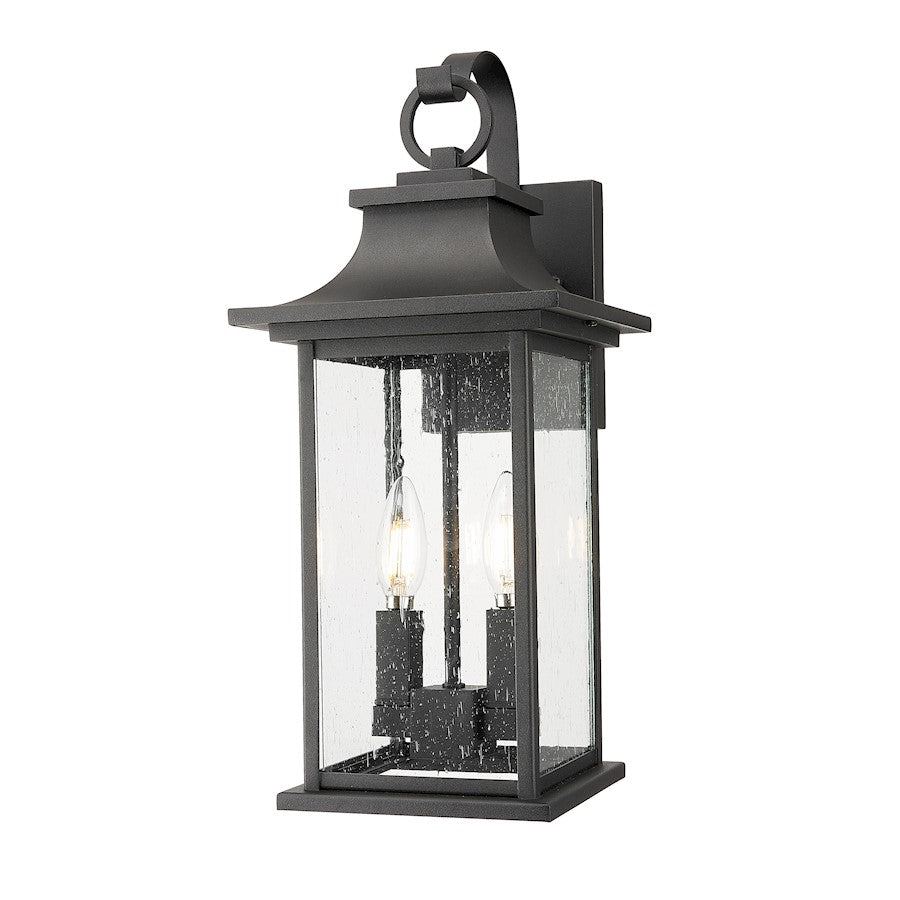 Z-Lite Tiberius 2 Light 8.75" Outdoor Wall Light, Black/Clear Seedy - 5017M-BK