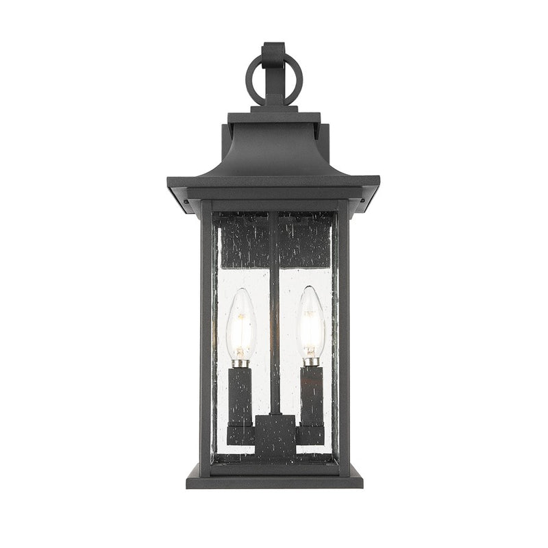 Z-Lite Tiberius 2 Light 8.75" Outdoor Wall Light, Black/Clear Seedy
