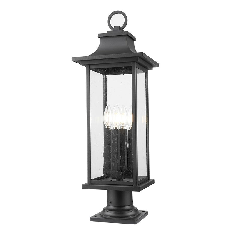 Z-Lite Tiberius 4Lt 27" Outdoor Pier Mount/Round, Black/Seed - 5017PHBR-533PM-BK