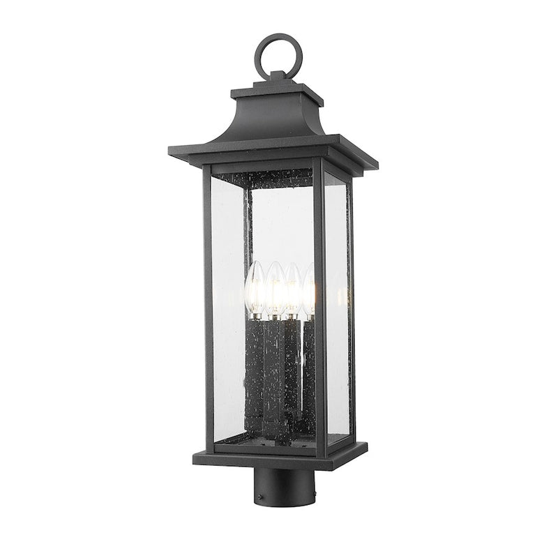 Z-Lite Tiberius 4 Light 25" Outdoor Post Mount/Round, Black/Seed - 5017PHBR-BK