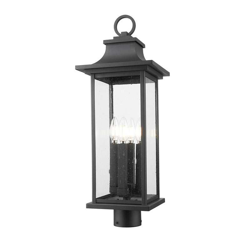 Z-Lite Tiberius 4Lt 25" Outdoor Post Mount/Round, Black/Seed - 5017PHBR-BK