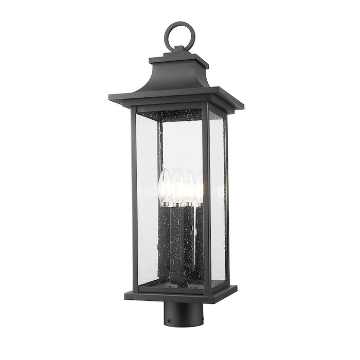 Z-Lite Tiberius 4 Light 25" Outdoor Post Mount/Round, Black/Seed - 5017PHBR-BK