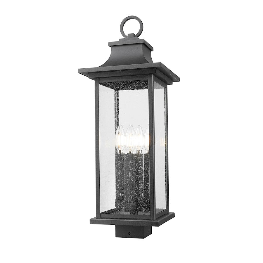 Z-Lite Tiberius 4 Light 25" Outdoor Post Mount/Square, Black/Seed - 5017PHBS-BK