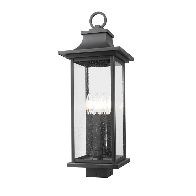 Z-Lite Tiberius 4Lt 25" Outdoor Post Mount/Square, Black/Seed - 5017PHBS-BK