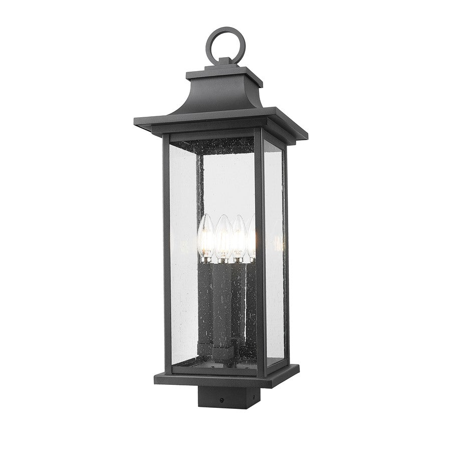 Z-Lite Tiberius 4Lt 25" Outdoor Post Mount/Square, Black/Seed - 5017PHBS-BK