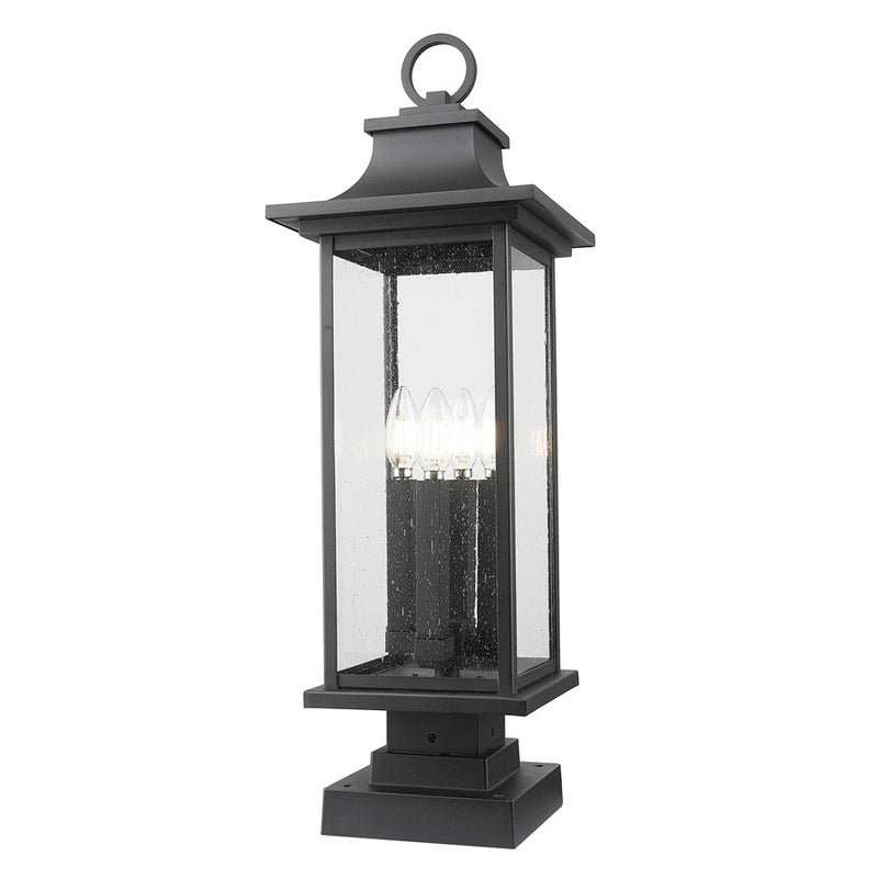 Z-Lite Tiberius 4Lt 27" Outdoor Pier Mount/Square, Black/Seed - 5017PHBS-SQPM-BK