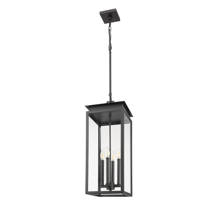 Z-Lite Nova 4 Light 10.5" Outdoor Chain Mount Ceiling, Black/Clear