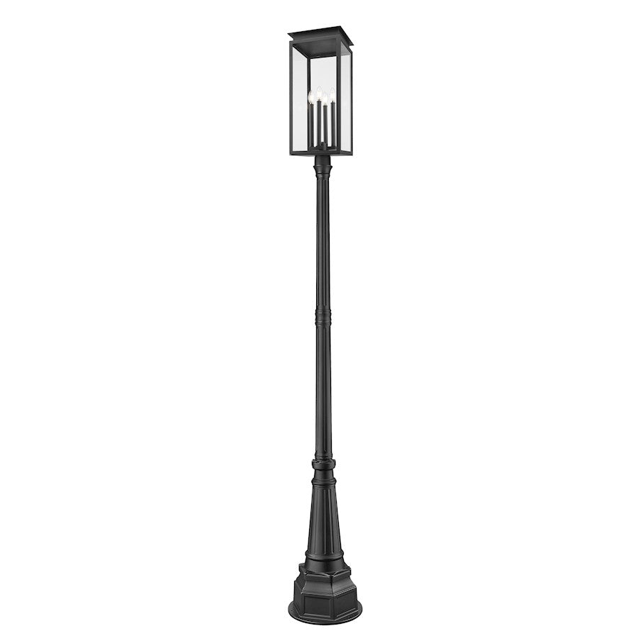 Z-Lite Nova 4 Light 14.25" Outdoor Post Mounted, Black/Clear - 5018PHBR-564P-BK